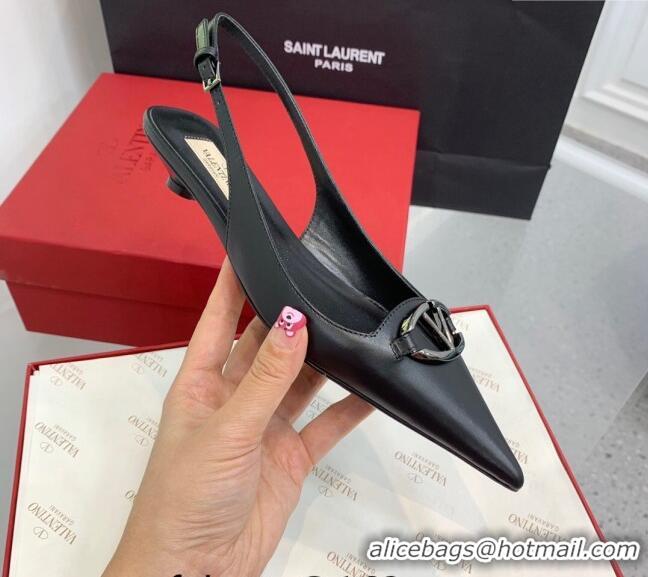 Stylish Valentino VLogo Leather Slingback Pumps Black 1214123