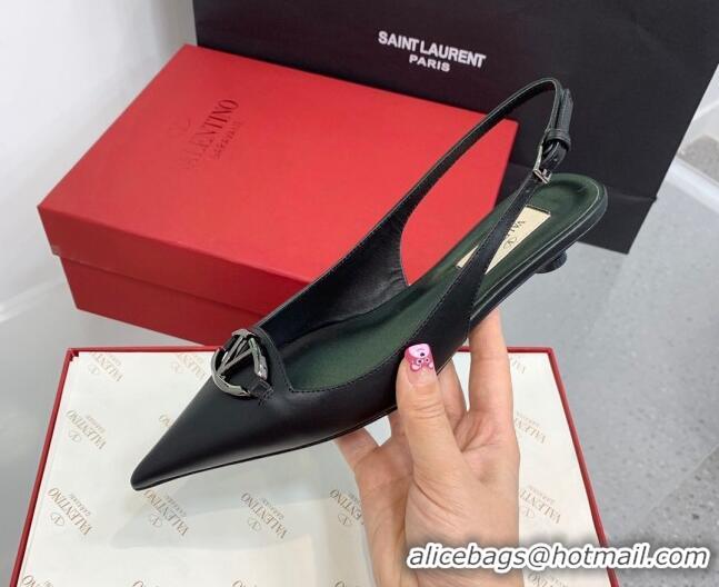 Stylish Valentino VLogo Leather Slingback Pumps Black 1214123