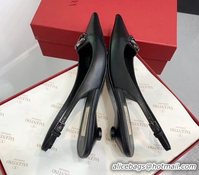 Stylish Valentino VLogo Leather Slingback Pumps Black 1214123