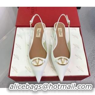 Unique Style Valentino VLogo Leather Slingback Pumps White 1214125