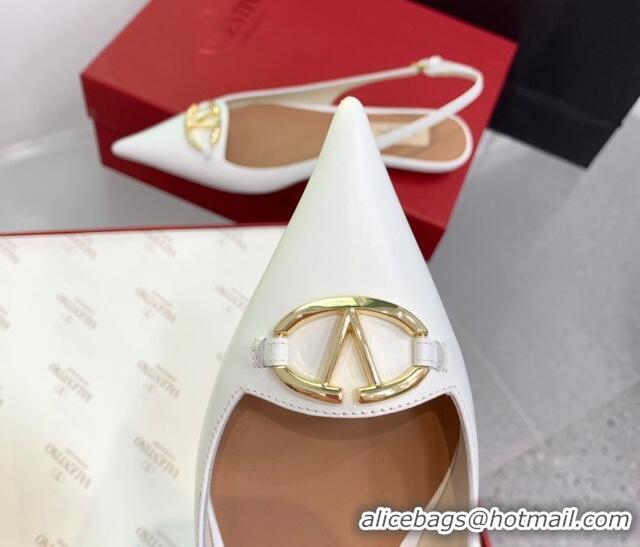 Unique Style Valentino VLogo Leather Slingback Pumps White 1214125