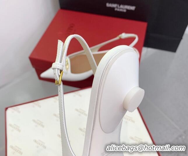 Unique Style Valentino VLogo Leather Slingback Pumps White 1214125