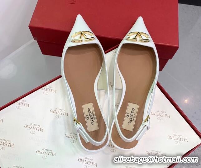 Unique Style Valentino VLogo Leather Slingback Pumps White 1214125