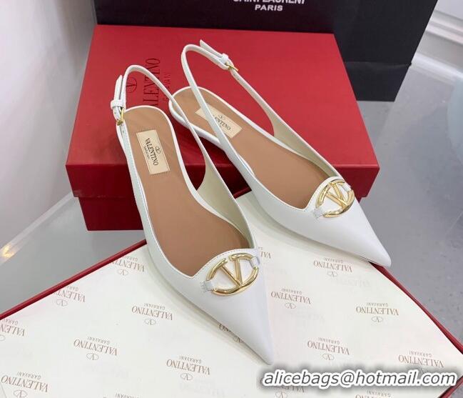 Unique Style Valentino VLogo Leather Slingback Pumps White 1214125