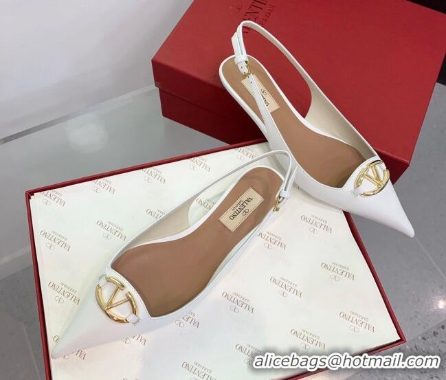 Unique Style Valentino VLogo Leather Slingback Pumps White 1214125