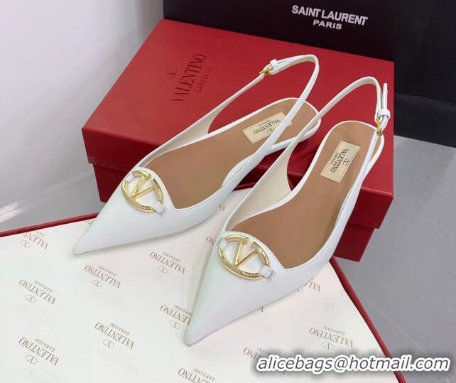 Unique Style Valentino VLogo Leather Slingback Pumps White 1214125