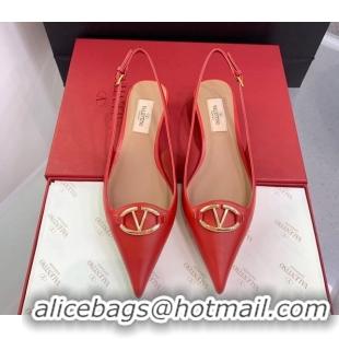 Sumptuous Valentino VLogo Leather Slingback Pumps Red 214126