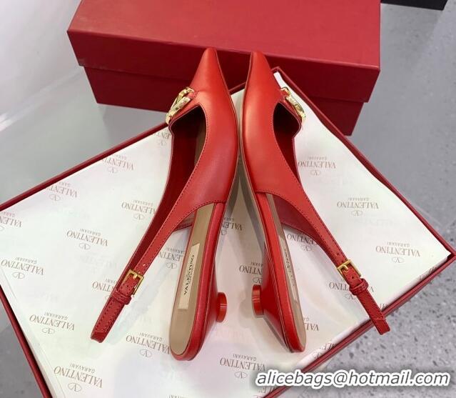 Sumptuous Valentino VLogo Leather Slingback Pumps Red 214126