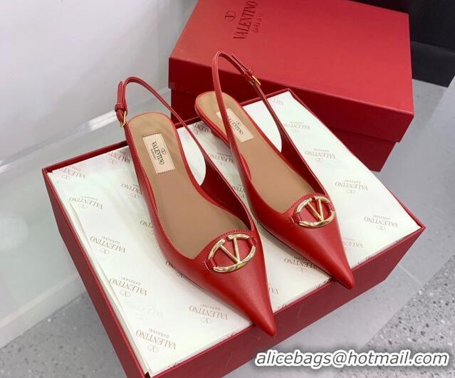 Sumptuous Valentino VLogo Leather Slingback Pumps Red 214126