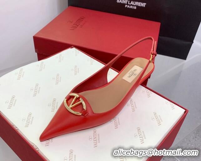 Sumptuous Valentino VLogo Leather Slingback Pumps Red 214126