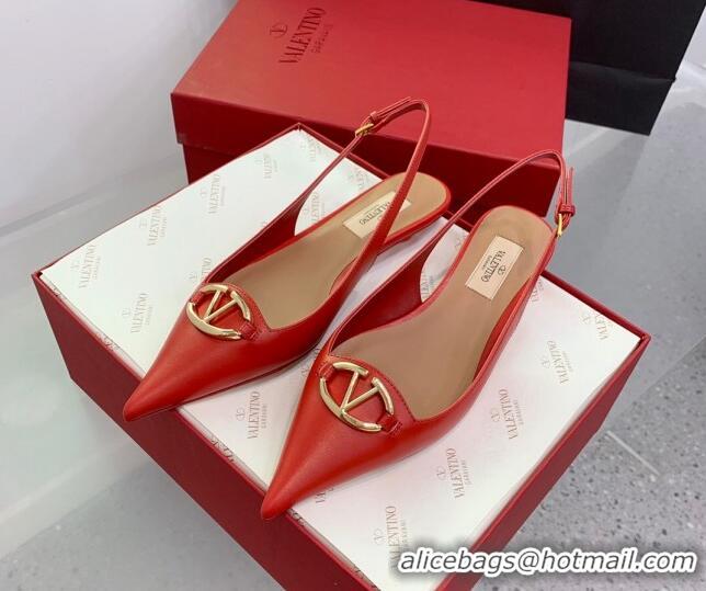 Sumptuous Valentino VLogo Leather Slingback Pumps Red 214126