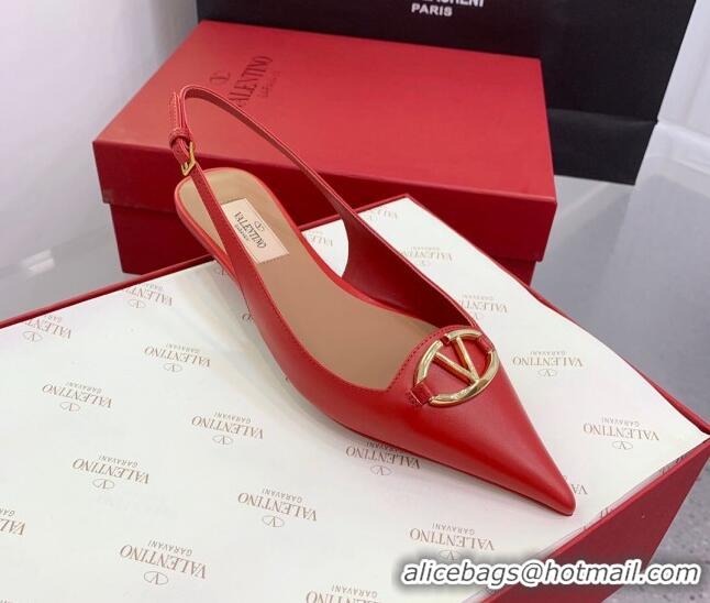 Sumptuous Valentino VLogo Leather Slingback Pumps Red 214126