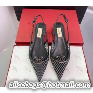 Good Quality Valentino VLogo Mesh Slingback Pumps Black 214127