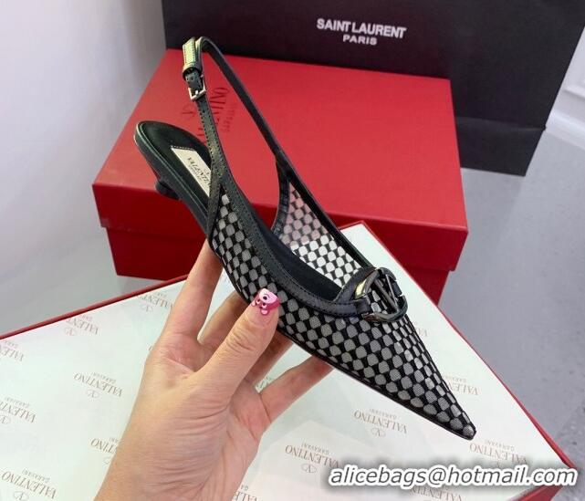 Good Quality Valentino VLogo Mesh Slingback Pumps Black 214127