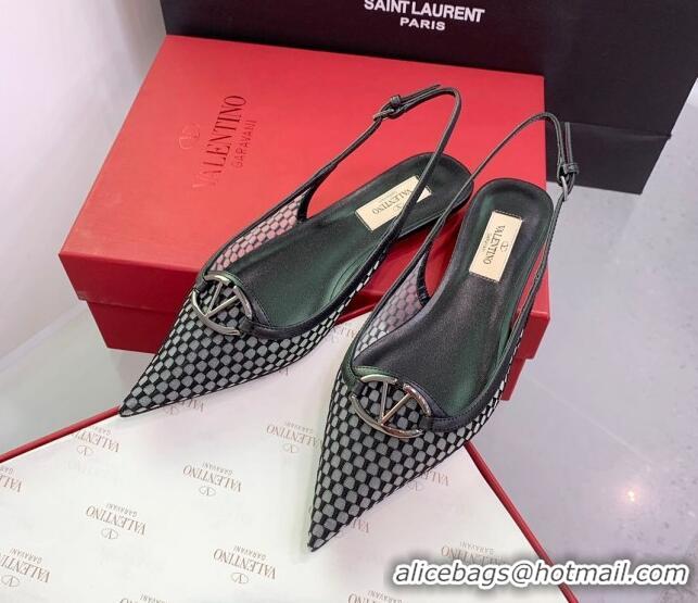 Good Quality Valentino VLogo Mesh Slingback Pumps Black 214127