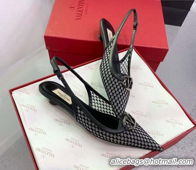 Good Quality Valentino VLogo Mesh Slingback Pumps Black 214127