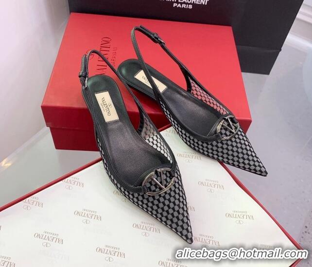 Good Quality Valentino VLogo Mesh Slingback Pumps Black 214127