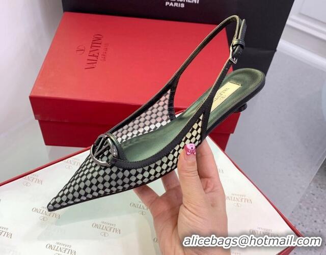 Good Quality Valentino VLogo Mesh Slingback Pumps Black 214127