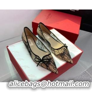 Good Quality Valentino Lace Ballet Flat with Bow Black 1214128