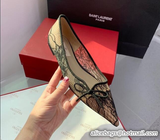 Good Quality Valentino Lace Ballet Flat with Bow Black 1214128