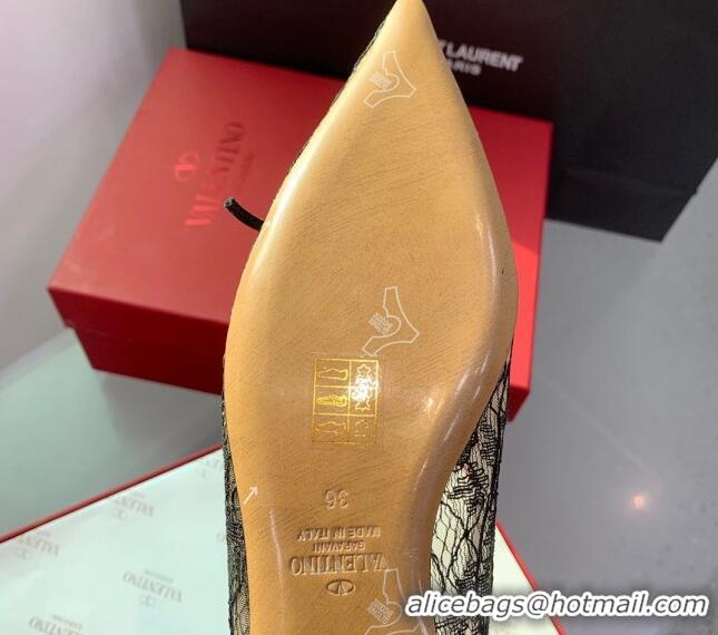 Good Quality Valentino Lace Ballet Flat with Bow Black 1214128