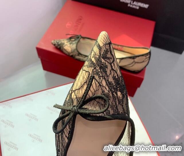 Good Quality Valentino Lace Ballet Flat with Bow Black 1214128