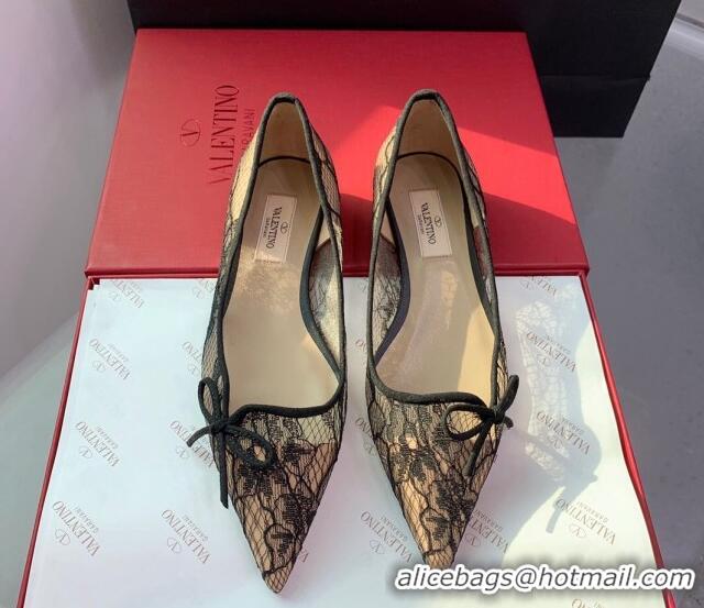 Good Quality Valentino Lace Ballet Flat with Bow Black 1214128