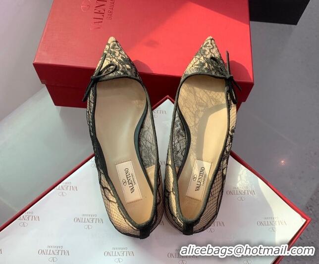 Good Quality Valentino Lace Ballet Flat with Bow Black 1214128