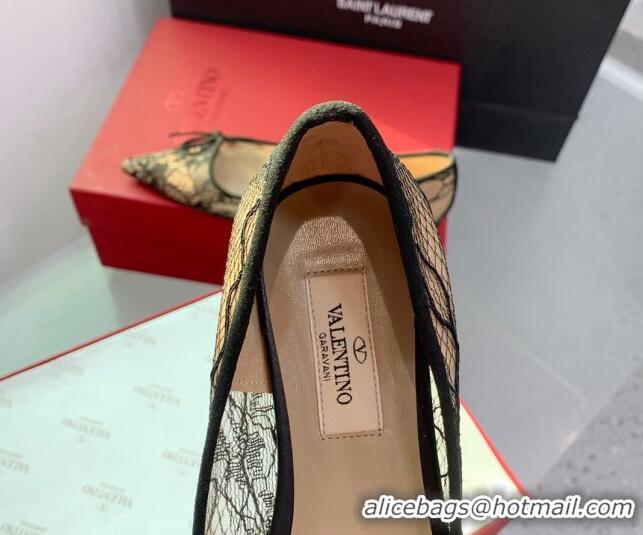 Good Quality Valentino Lace Ballet Flat with Bow Black 1214128