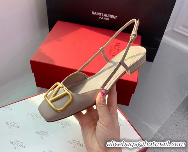 Best Grade Valentino Metal-Tone VLogo Leather Slingback Sandals Powder Pink 1214131