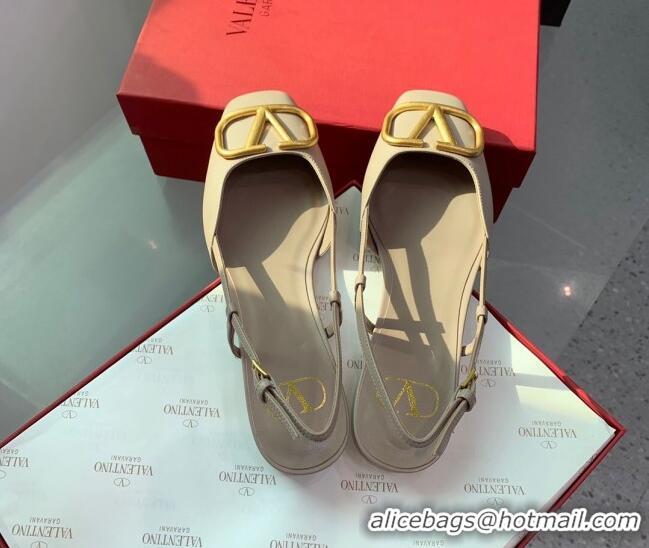 Best Grade Valentino Metal-Tone VLogo Leather Slingback Sandals Powder Pink 1214131