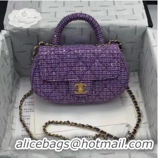 Famous Brand Chanel SMALL BAG WITH TOP HANDLE AS4573 Purple & Silver