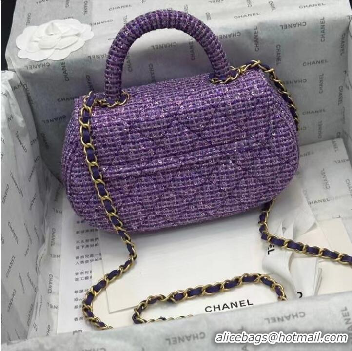 Famous Brand Chanel SMALL BAG WITH TOP HANDLE AS4573 Purple & Silver