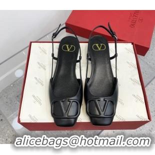 Crafted Valentino VLogo Calf Leather Slingback Sandals Black 1214133