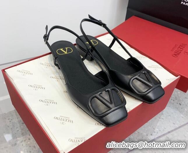 Crafted Valentino VLogo Calf Leather Slingback Sandals Black 1214133