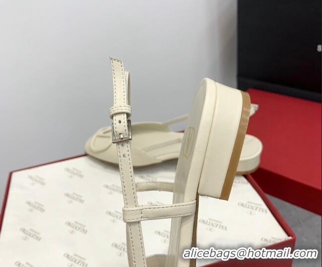 Good Product Valentino VLogo Calf Leather Slingback Sandals White 1214134