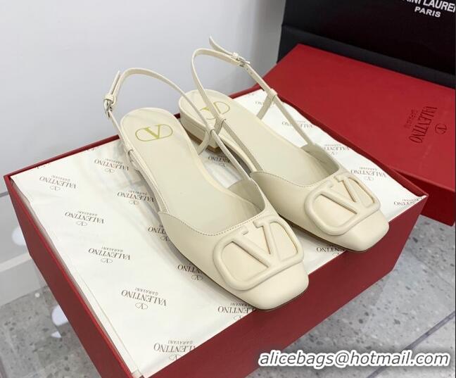 Good Product Valentino VLogo Calf Leather Slingback Sandals White 1214134