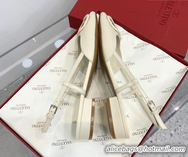 Good Product Valentino VLogo Calf Leather Slingback Sandals White 1214134