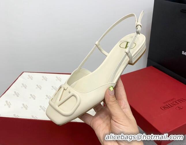 Good Product Valentino VLogo Calf Leather Slingback Sandals White 1214134