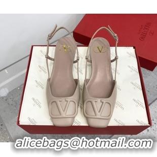 Classic Hot Valentino VLogo Calf Leather Slingback Sandals Light Grey 1214135