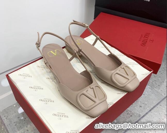 Classic Hot Valentino VLogo Calf Leather Slingback Sandals Light Grey 1214135