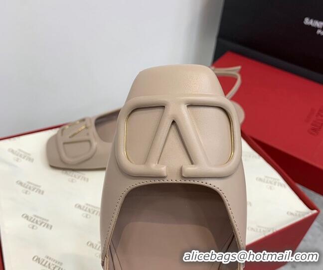 Classic Hot Valentino VLogo Calf Leather Slingback Sandals Light Grey 1214135