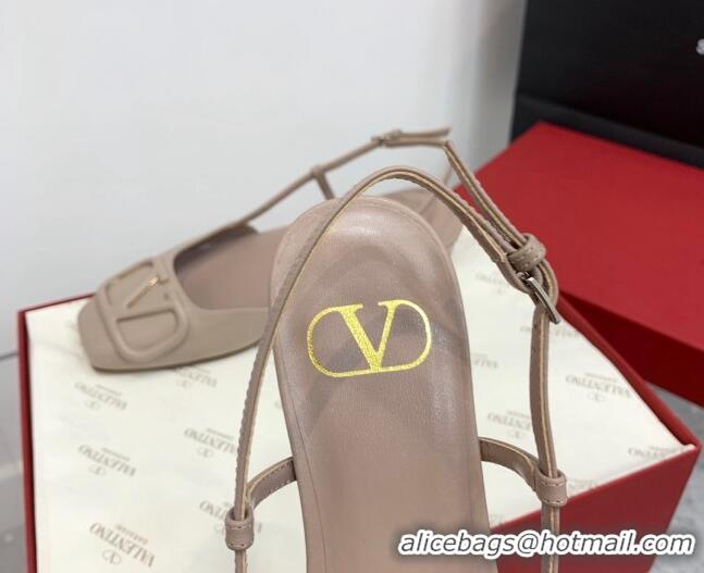 Classic Hot Valentino VLogo Calf Leather Slingback Sandals Light Grey 1214135