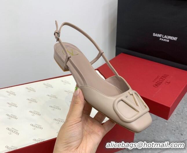 Classic Hot Valentino VLogo Calf Leather Slingback Sandals Light Grey 1214135