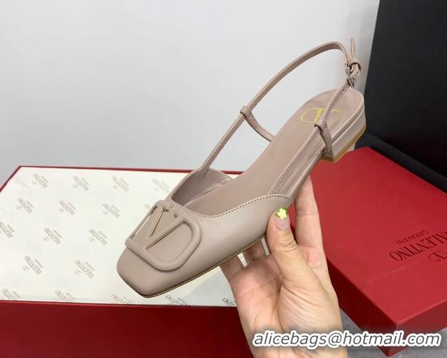 Classic Hot Valentino VLogo Calf Leather Slingback Sandals Light Grey 1214135