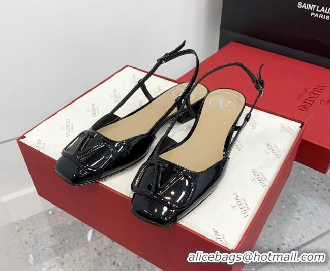 Sophisticated Valentino VLogo Patent Leather Slingback Sandals Black 214136