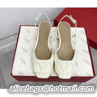 Low Price Valentino VLogo Patent Leather Slingback Sandals White 214137