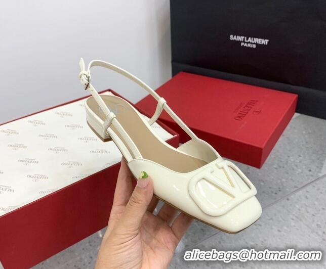 Low Price Valentino VLogo Patent Leather Slingback Sandals White 214137