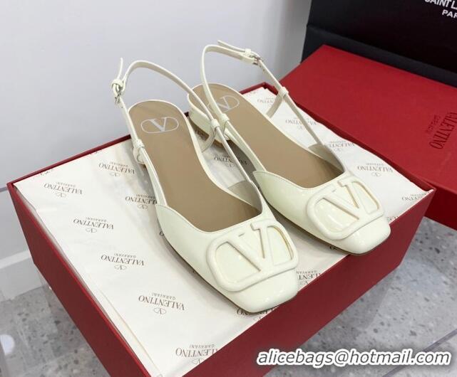 Low Price Valentino VLogo Patent Leather Slingback Sandals White 214137