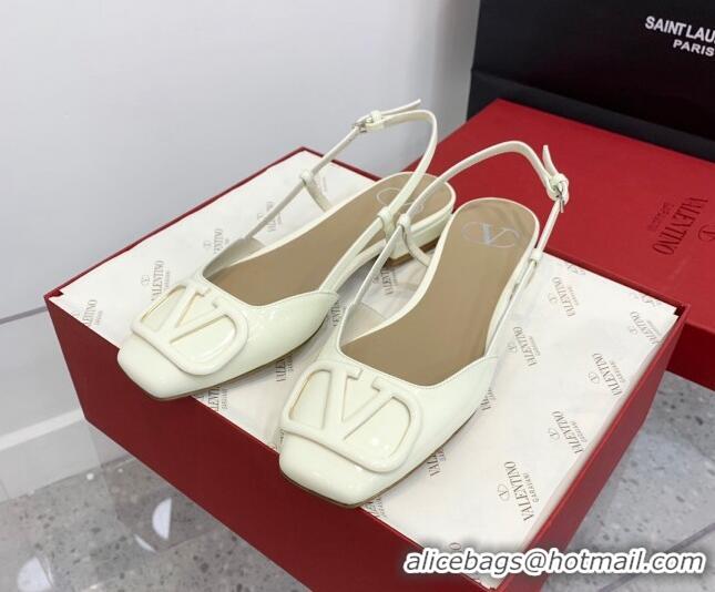 Low Price Valentino VLogo Patent Leather Slingback Sandals White 214137